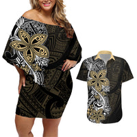 Polynesian Pride Couples Matching Off Shoulder Short Dress and Hawaiian Shirt Tiare With Plumeria Mix Style LT7 - Wonder Print Shop
