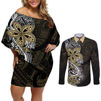 Polynesian Pride Couples Matching Off Shoulder Short Dress and Long Sleeve Button Shirts Tiare With Plumeria Mix Style LT7 - Wonder Print Shop