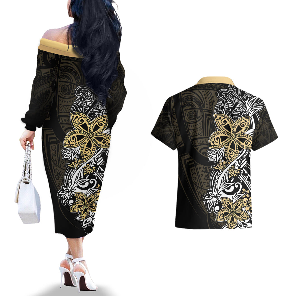 Polynesian Pride Couples Matching Off The Shoulder Long Sleeve Dress and Hawaiian Shirt Tiare With Plumeria Mix Style LT7 - Wonder Print Shop