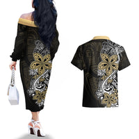 Polynesian Pride Couples Matching Off The Shoulder Long Sleeve Dress and Hawaiian Shirt Tiare With Plumeria Mix Style LT7 - Wonder Print Shop