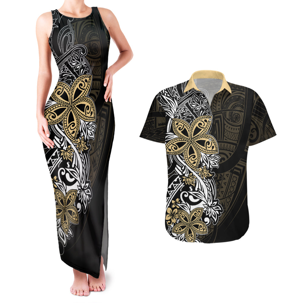 Polynesian Pride Couples Matching Tank Maxi Dress and Hawaiian Shirt Tiare With Plumeria Mix Style LT7 - Wonder Print Shop
