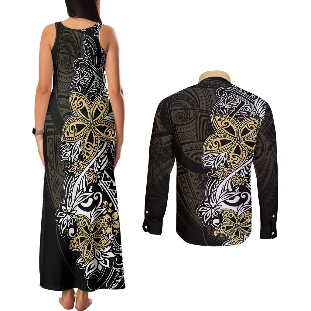Polynesian Pride Couples Matching Tank Maxi Dress and Long Sleeve Button Shirts Tiare With Plumeria Mix Style LT7 - Wonder Print Shop