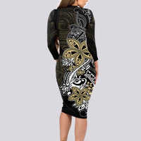 Polynesian Pride Long Sleeve Bodycon Dress Tiare With Plumeria Mix Style - Wonder Print Shop