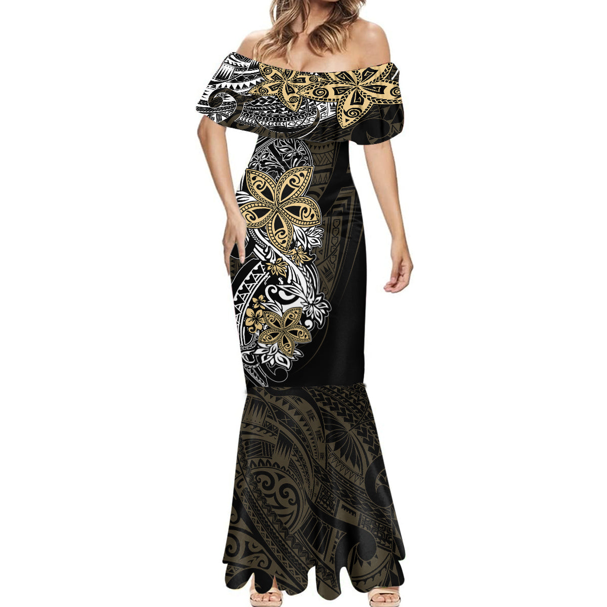 Polynesian Pride Mermaid Dress Tiare With Plumeria Mix Style - Wonder Print Shop
