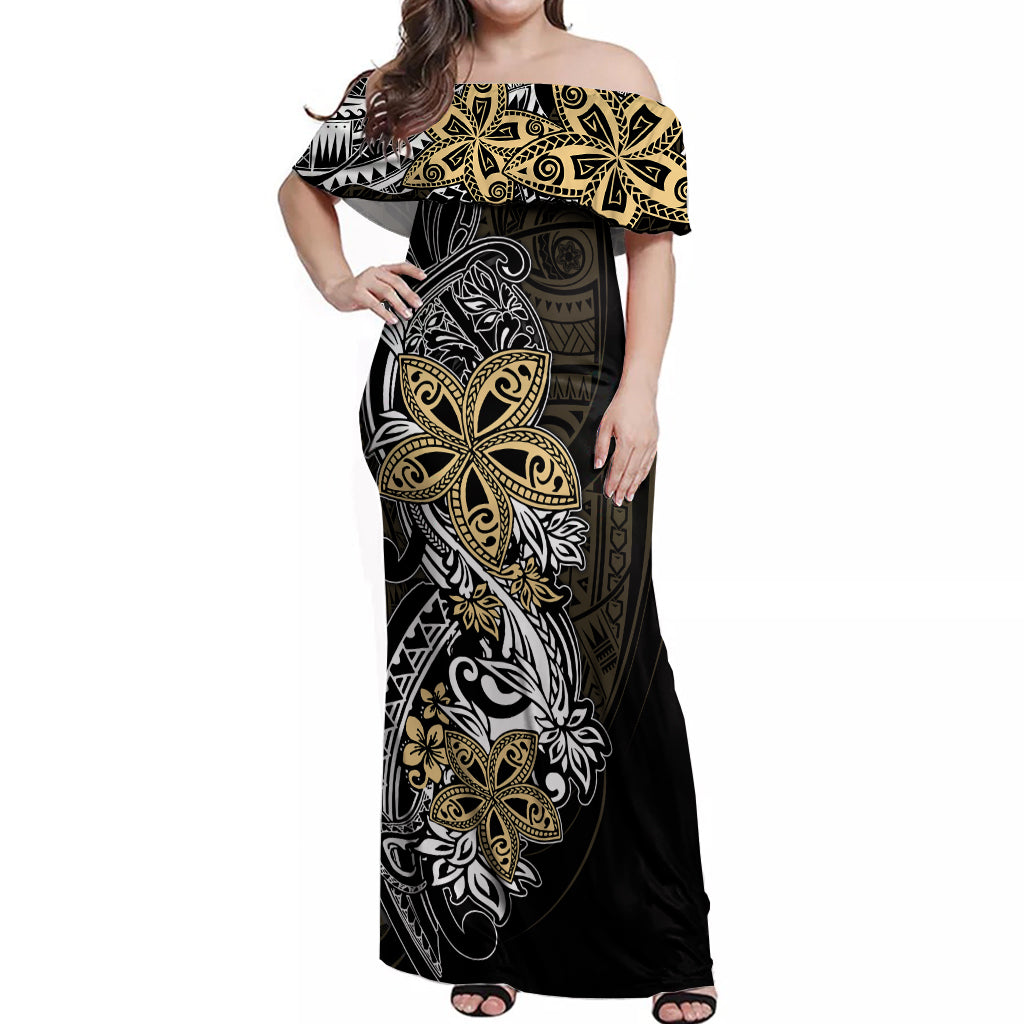 Polynesian Pride Off Shoulder Maxi Dress Tiare With Plumeria Mix Style - Wonder Print Shop