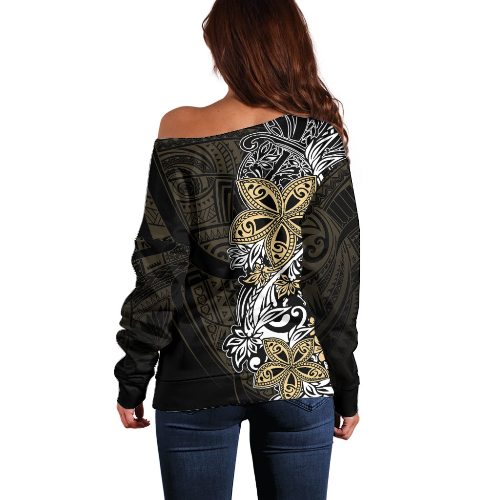 Polynesian Pride Off Shoulder Sweater Tiare With Plumeria Mix Style - Wonder Print Shop