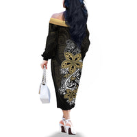Polynesian Pride Off The Shoulder Long Sleeve Dress Tiare With Plumeria Mix Style - Wonder Print Shop