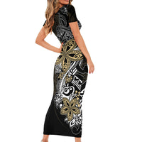 Polynesian Pride Short Sleeve Bodycon Dress Tiare With Plumeria Mix Style - Wonder Print Shop