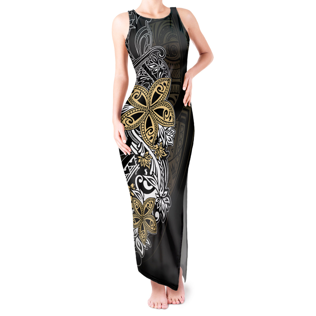 Polynesian Pride Tank Maxi Dress Tiare With Plumeria Mix Style - Wonder Print Shop