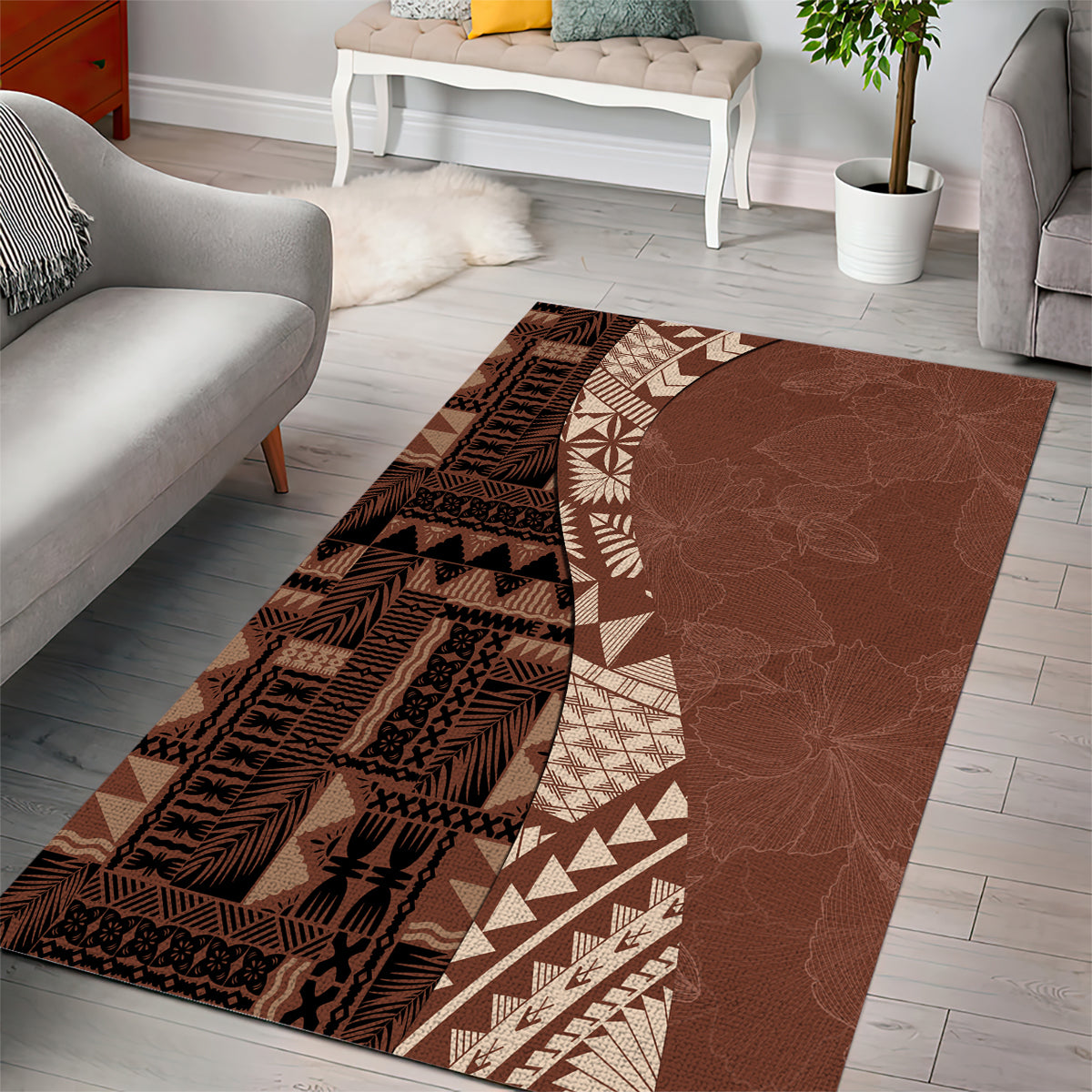 Bula Fiji Area Rug Tribal Masi Tapa - Brown LT7 - Wonder Print Shop