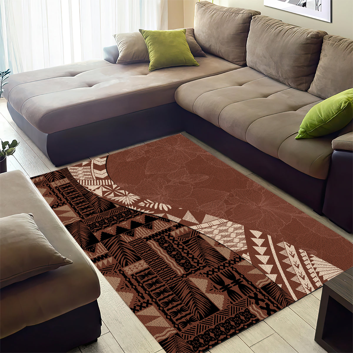 Bula Fiji Area Rug Tribal Masi Tapa - Brown LT7 - Wonder Print Shop