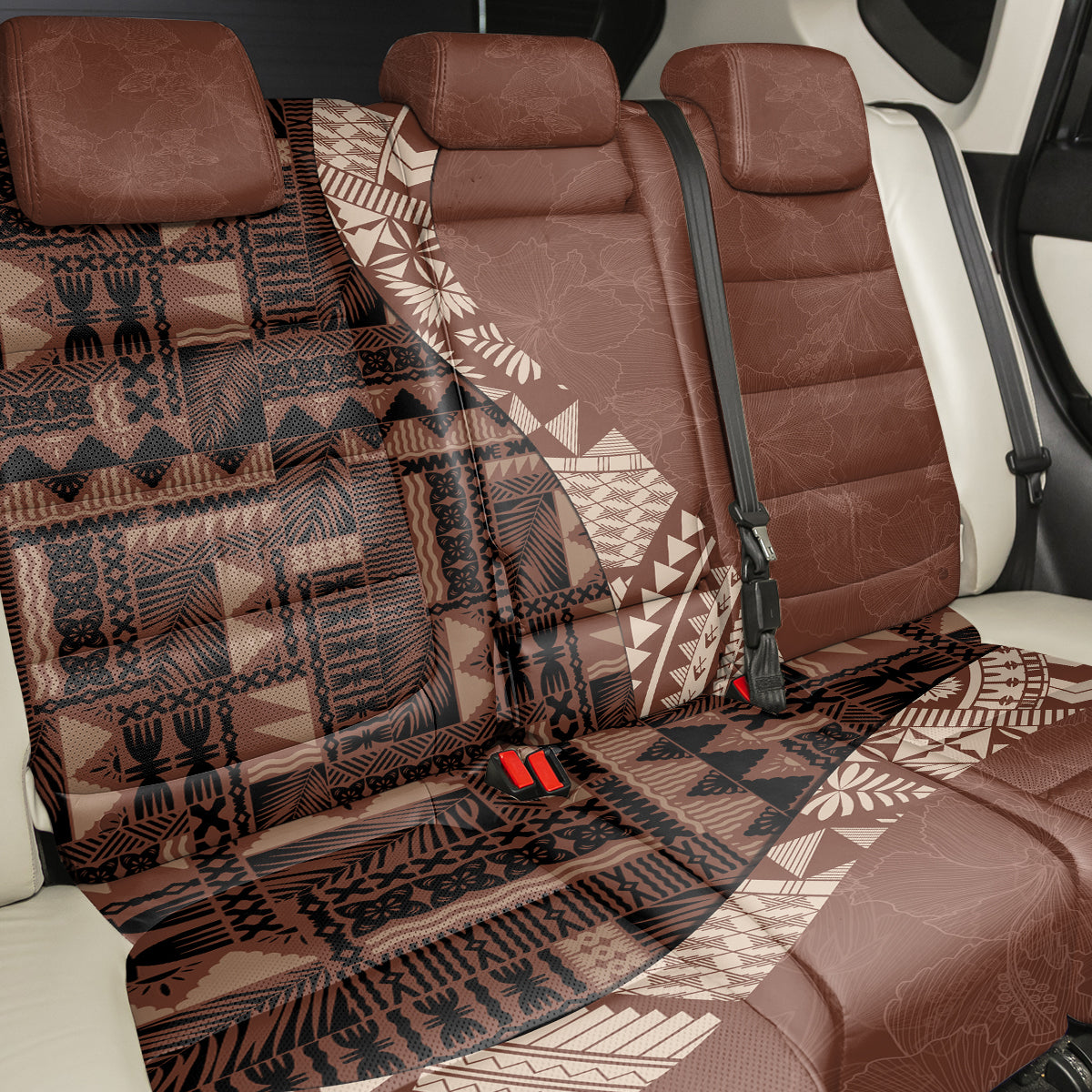 Bula Fiji Back Car Seat Cover Tribal Masi Tapa - Brown LT7 - Wonder Print Shop