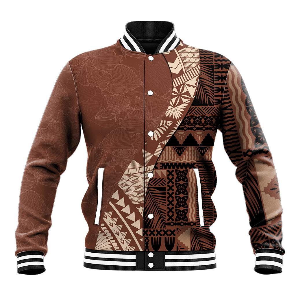 Bula Fiji Baseball Jacket Tribal Masi Tapa - Brown LT7 - Wonder Print Shop