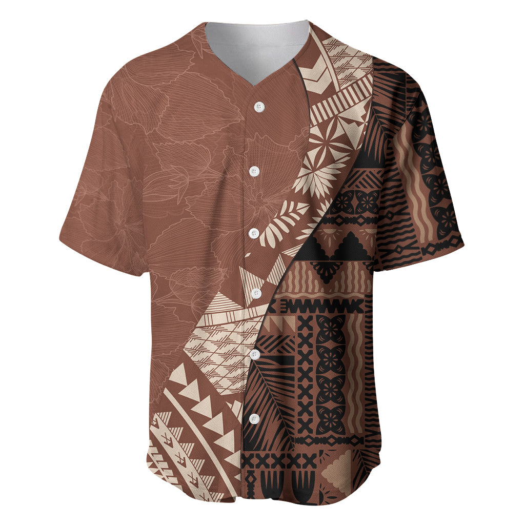 Bula Fiji Baseball Jersey Tribal Masi Tapa - Brown LT7 - Wonder Print Shop