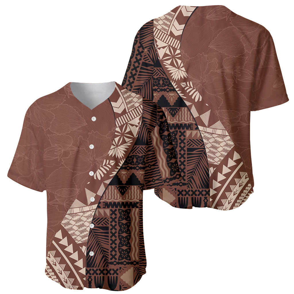 Bula Fiji Baseball Jersey Tribal Masi Tapa - Brown LT7 - Wonder Print Shop