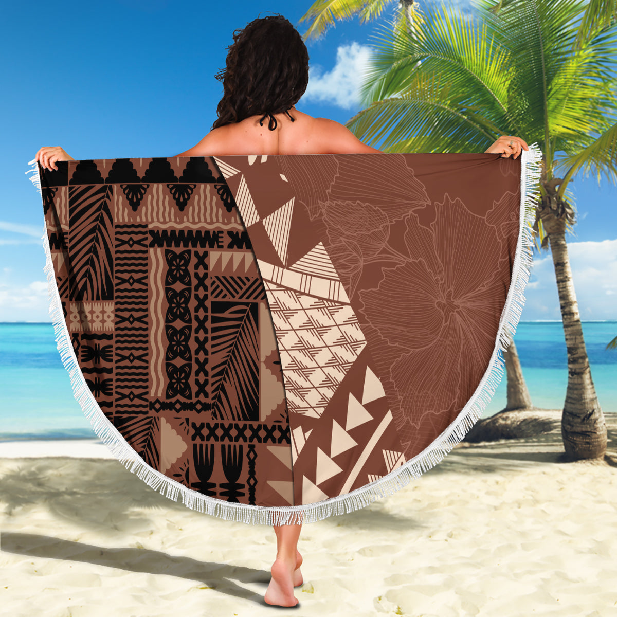 Bula Fiji Beach Blanket Tribal Masi Tapa - Brown LT7 - Wonder Print Shop