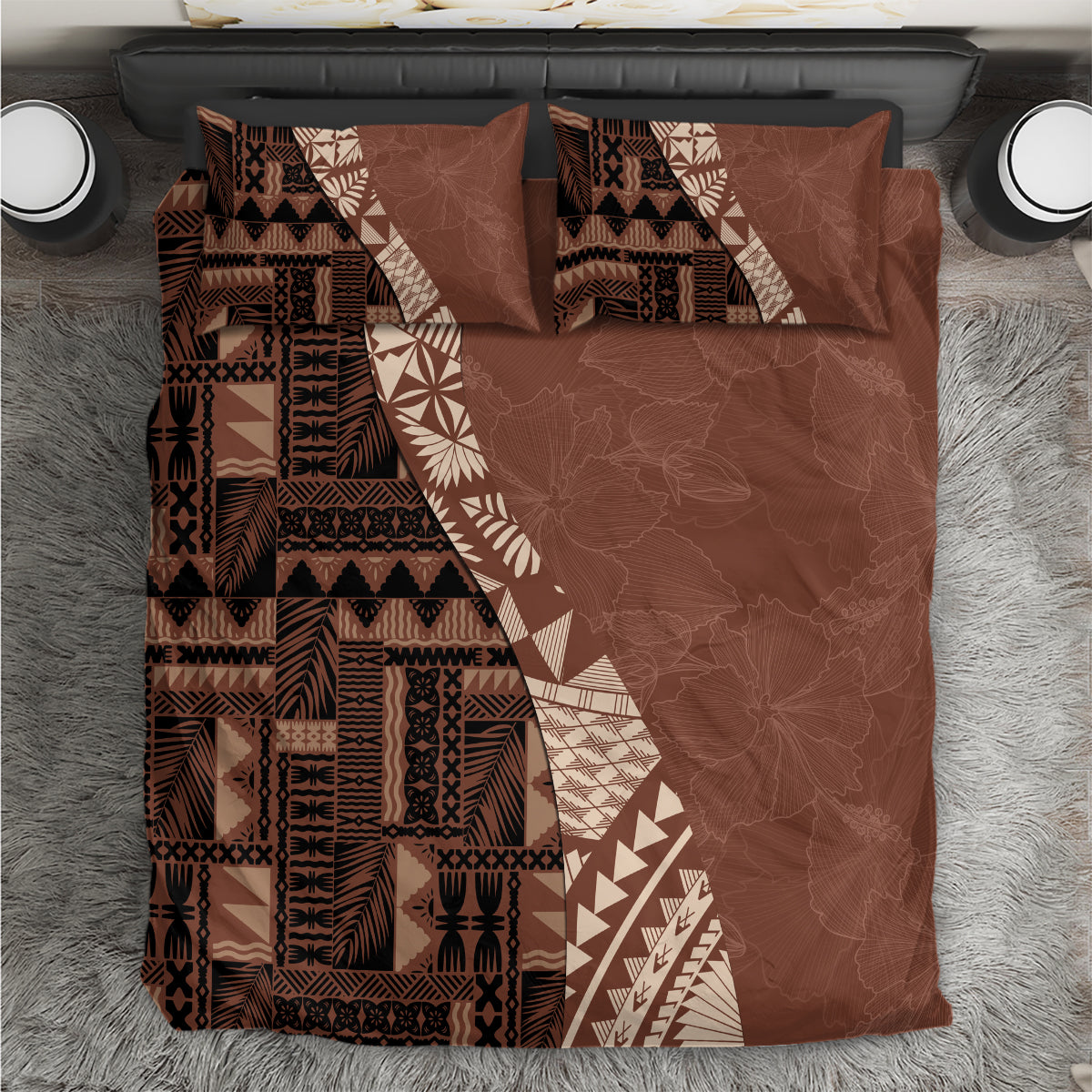 Bula Fiji Bedding Set Tribal Masi Tapa - Brown LT7 - Wonder Print Shop