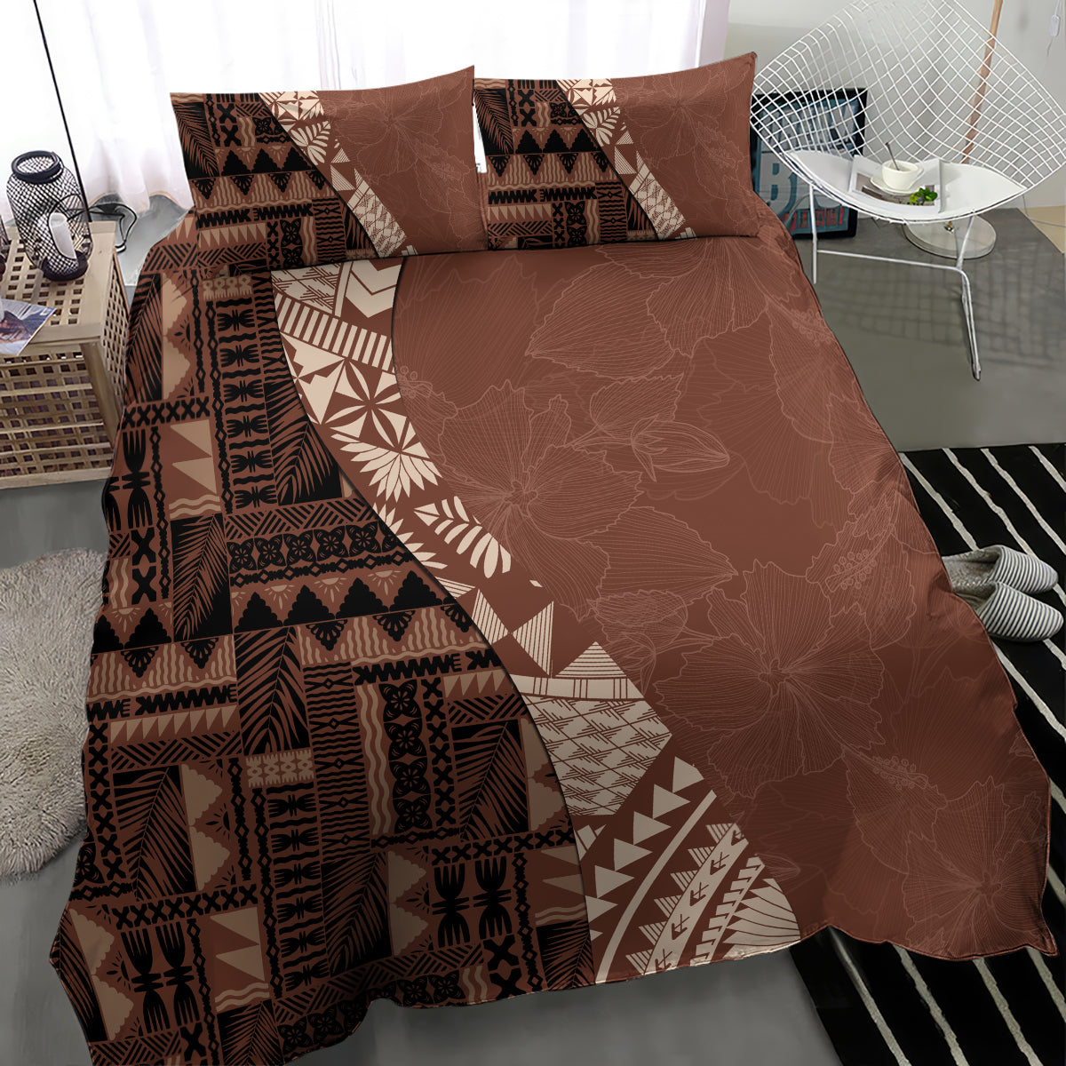 Bula Fiji Bedding Set Tribal Masi Tapa - Brown LT7 - Wonder Print Shop