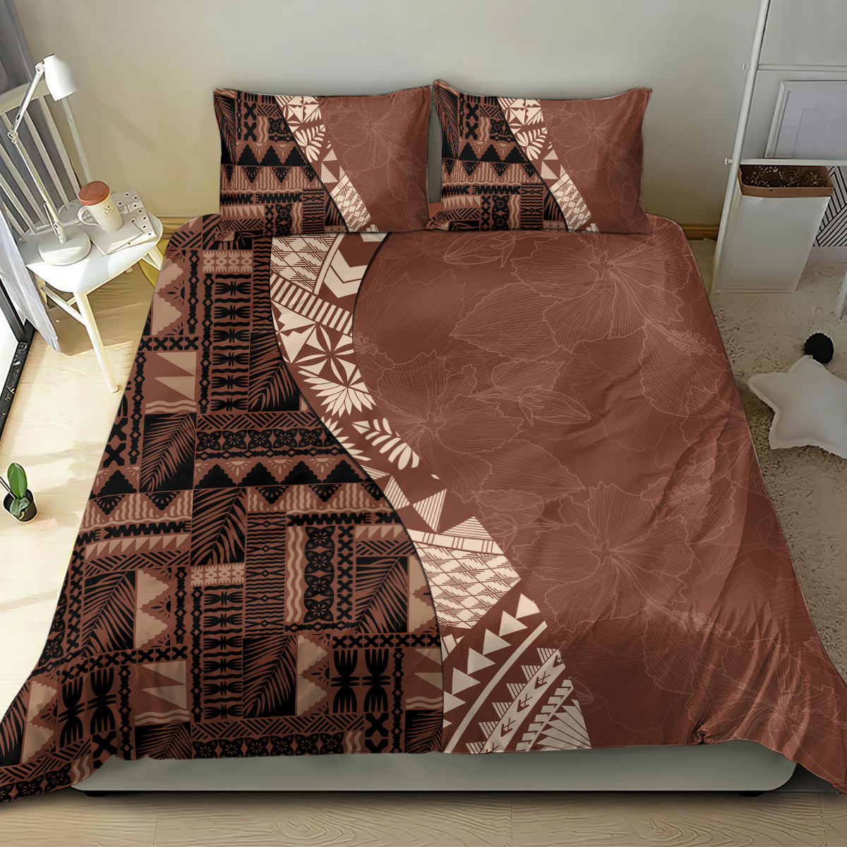 Bula Fiji Bedding Set Tribal Masi Tapa - Brown LT7 - Wonder Print Shop