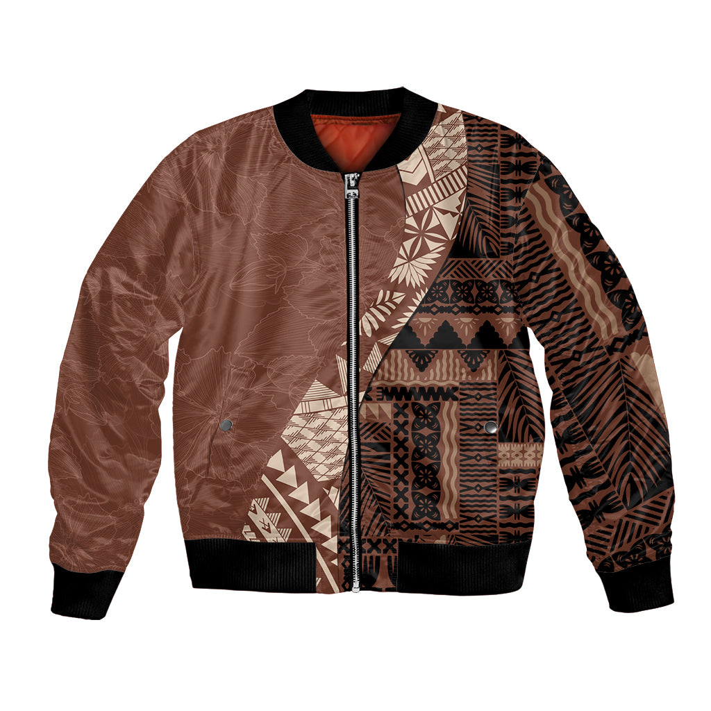Bula Fiji Bomber Jacket Tribal Masi Tapa - Brown LT7 - Wonder Print Shop
