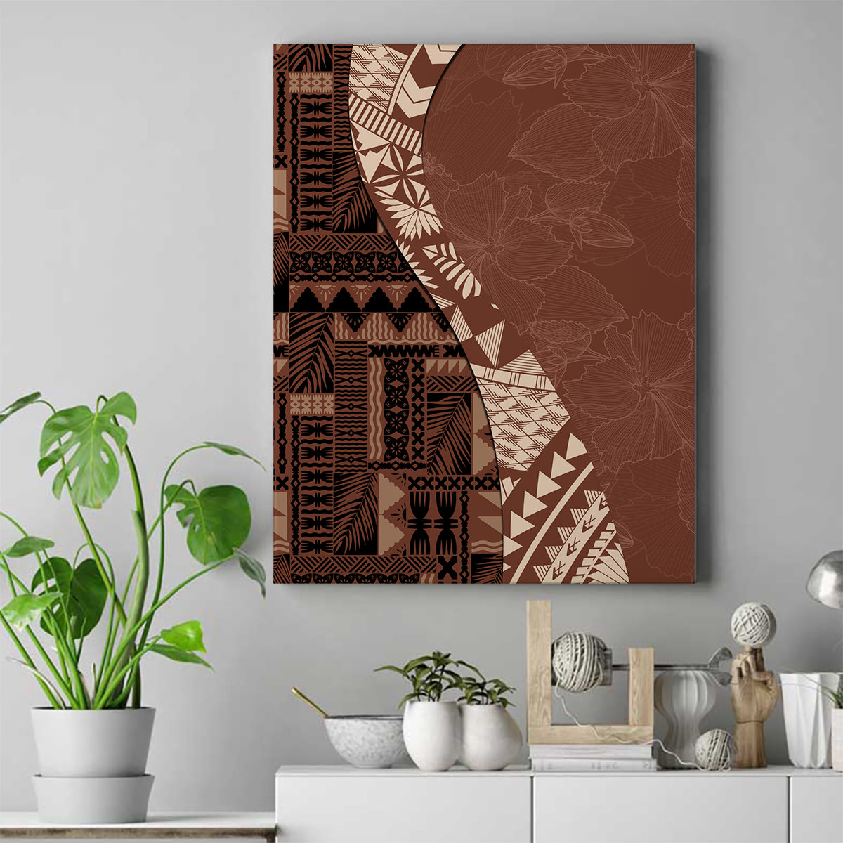 Bula Fiji Canvas Wall Art Tribal Masi Tapa - Brown LT7 - Wonder Print Shop
