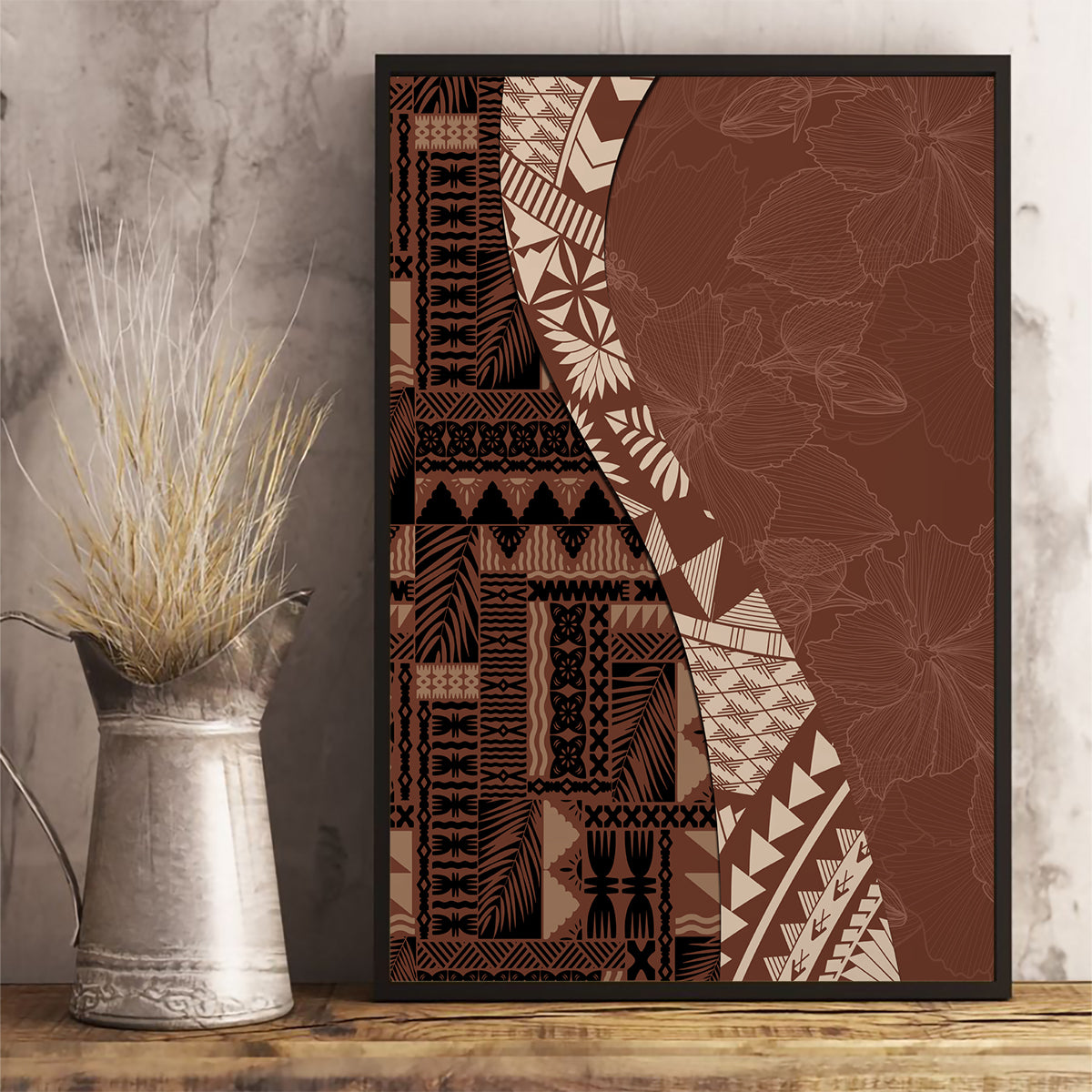 Bula Fiji Canvas Wall Art Tribal Masi Tapa - Brown LT7 - Wonder Print Shop
