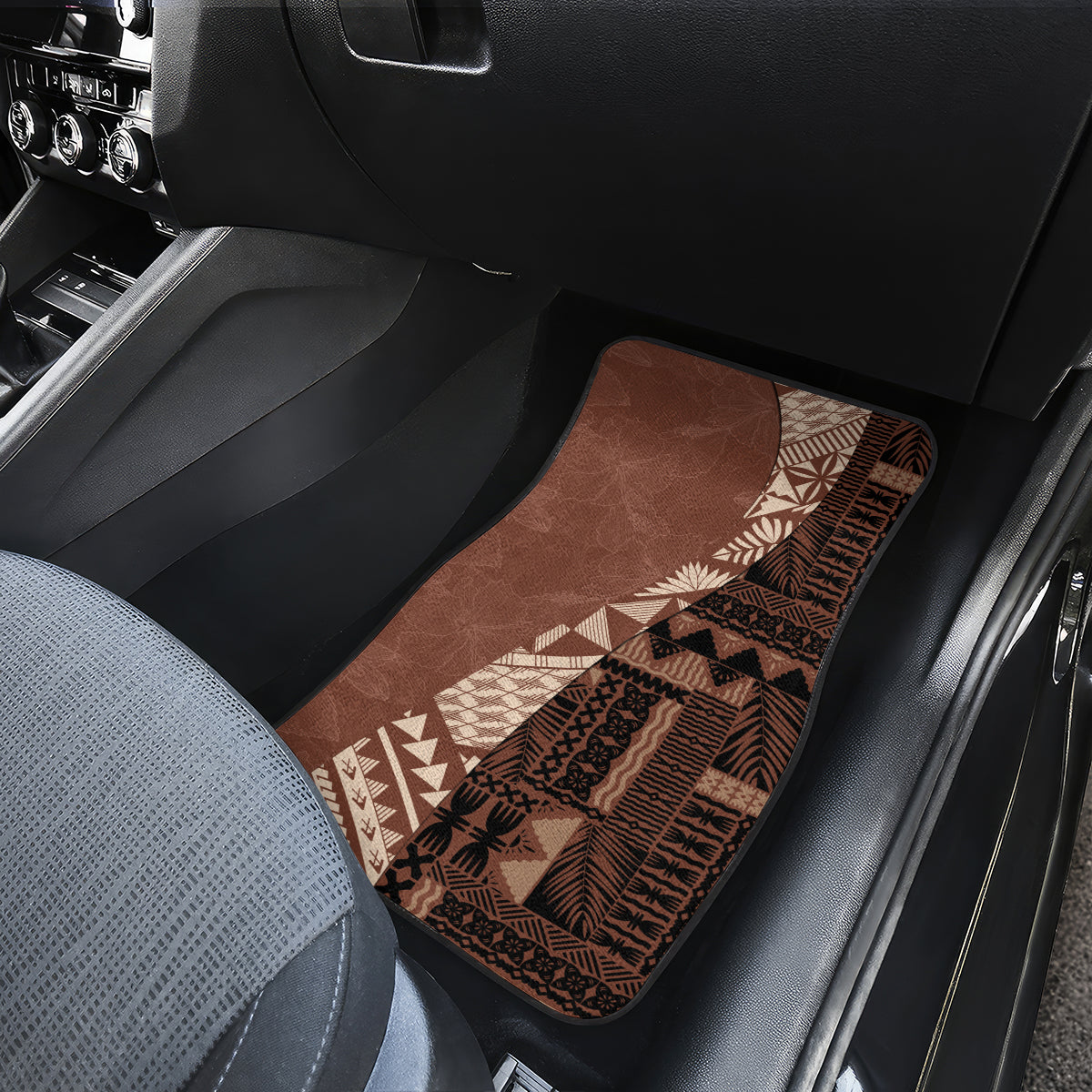 Bula Fiji Car Mats Tribal Masi Tapa - Brown LT7 - Wonder Print Shop