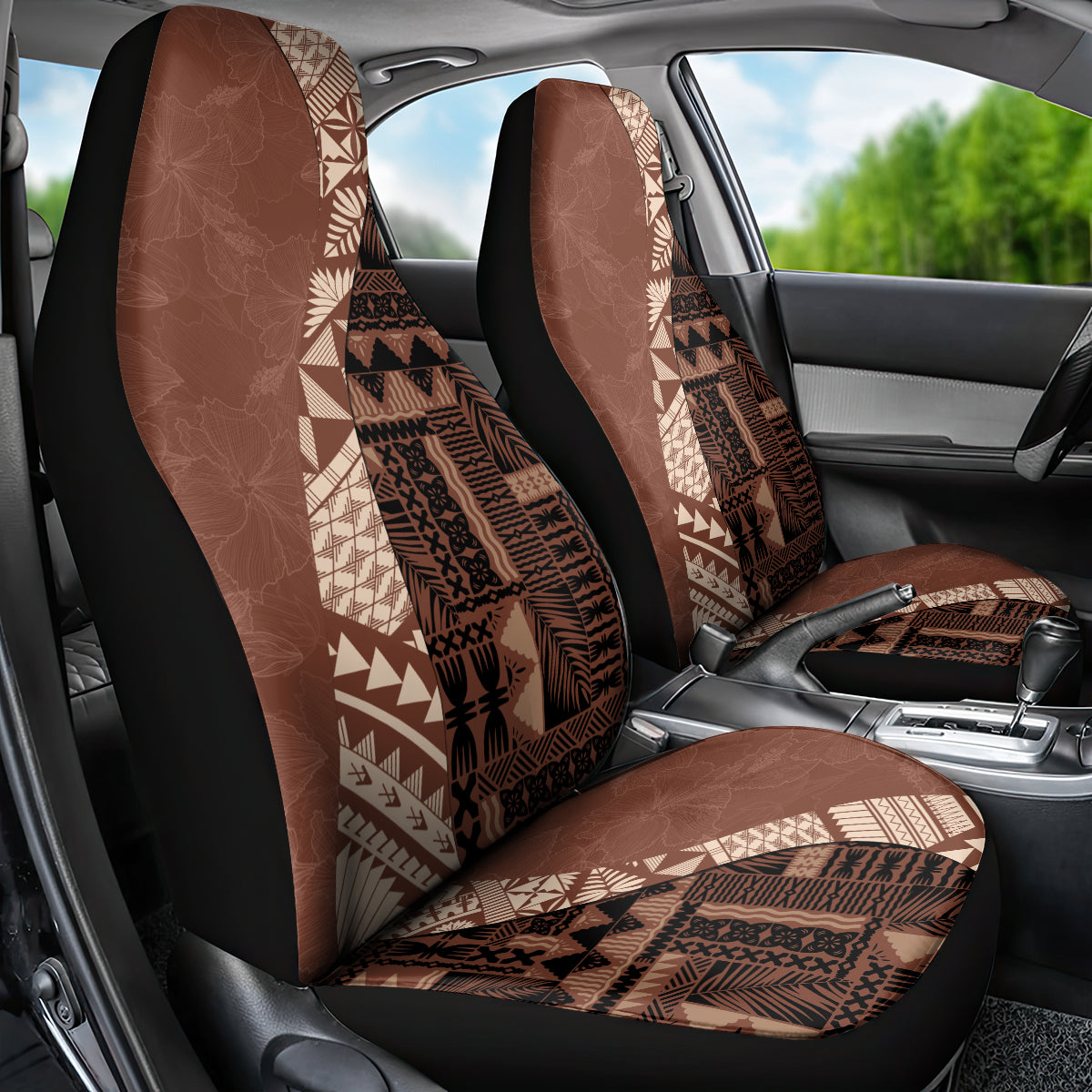 Bula Fiji Car Seat Cover Tribal Masi Tapa - Brown LT7 - Wonder Print Shop