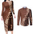 Bula Fiji Couples Matching Long Sleeve Bodycon Dress and Long Sleeve Button Shirt Tribal Masi Tapa - Brown LT7 - Wonder Print Shop