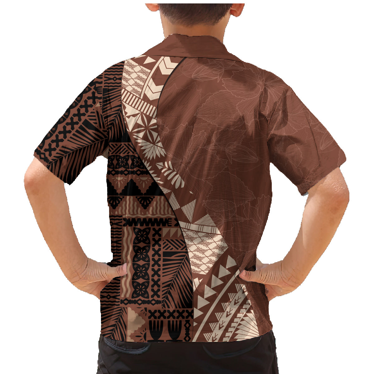 Bula Fiji Family Matching Mermaid Dress and Hawaiian Shirt Tribal Masi Tapa - Brown LT7 - Wonder Print Shop
