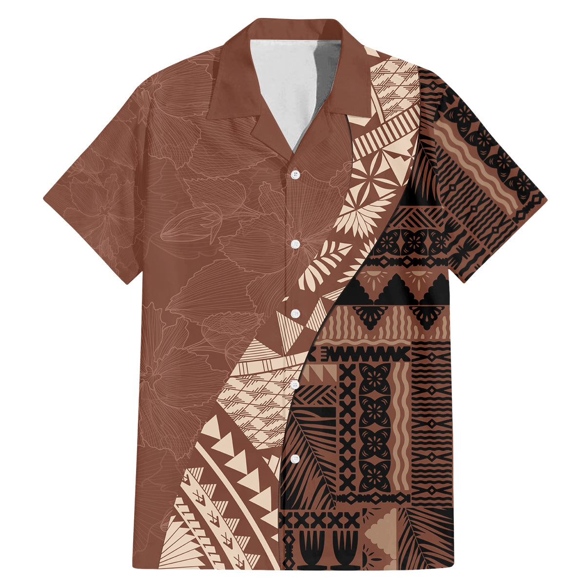 Bula Fiji Family Matching Mermaid Dress and Hawaiian Shirt Tribal Masi Tapa - Brown LT7 - Wonder Print Shop