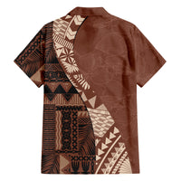 Bula Fiji Family Matching Off Shoulder Long Sleeve Dress and Hawaiian Shirt Tribal Masi Tapa - Brown - Wonder Print Shop
