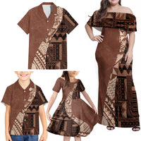 Bula Fiji Family Matching Off Shoulder Maxi Dress and Hawaiian Shirt Tribal Masi Tapa - Brown LT7 - Wonder Print Shop