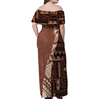 Bula Fiji Family Matching Off Shoulder Maxi Dress and Hawaiian Shirt Tribal Masi Tapa - Brown LT7 - Wonder Print Shop