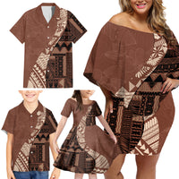 Bula Fiji Family Matching Off Shoulder Short Dress and Hawaiian Shirt Tribal Masi Tapa - Brown LT7 - Wonder Print Shop