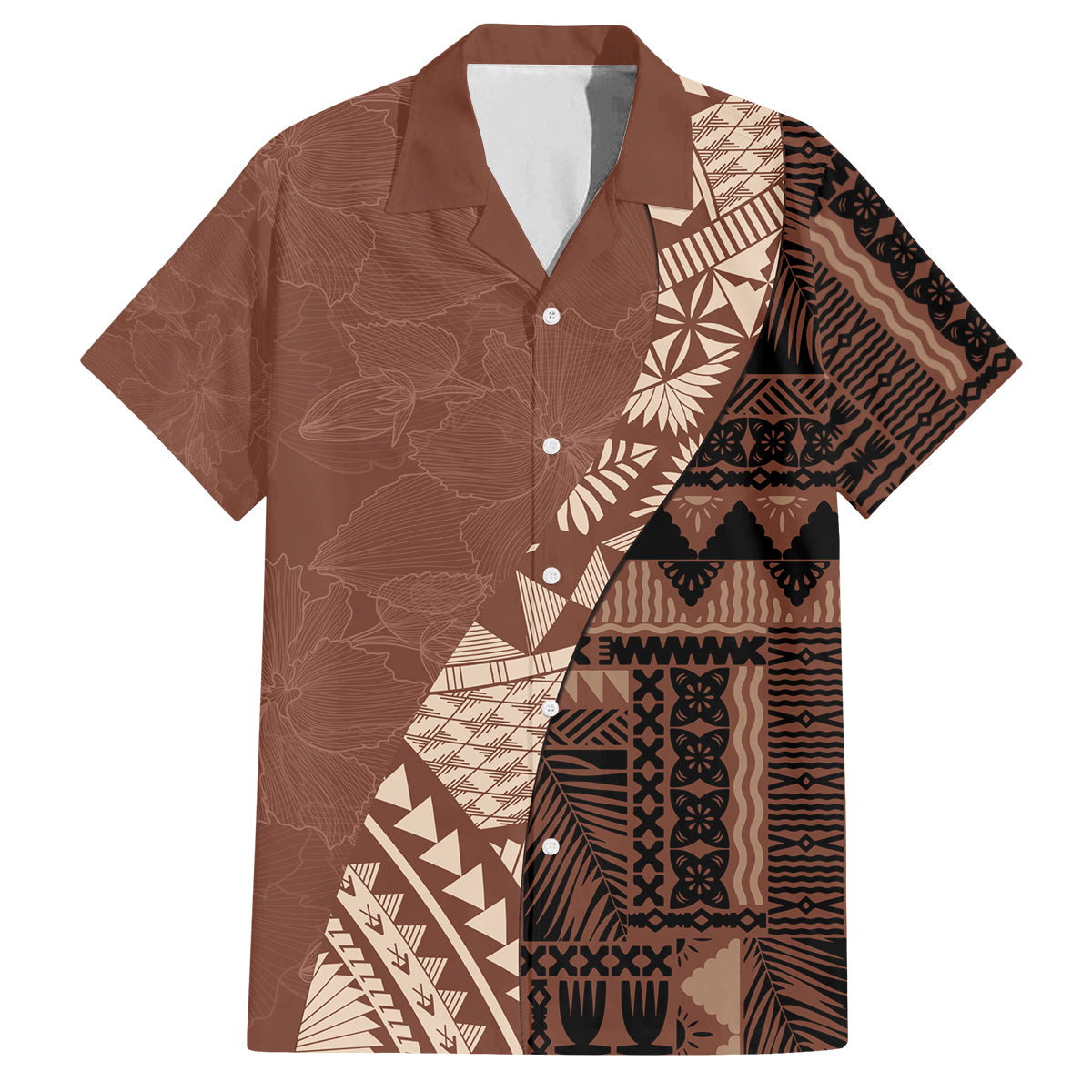 Bula Fiji Family Matching Off Shoulder Short Dress and Hawaiian Shirt Tribal Masi Tapa - Brown LT7 - Wonder Print Shop