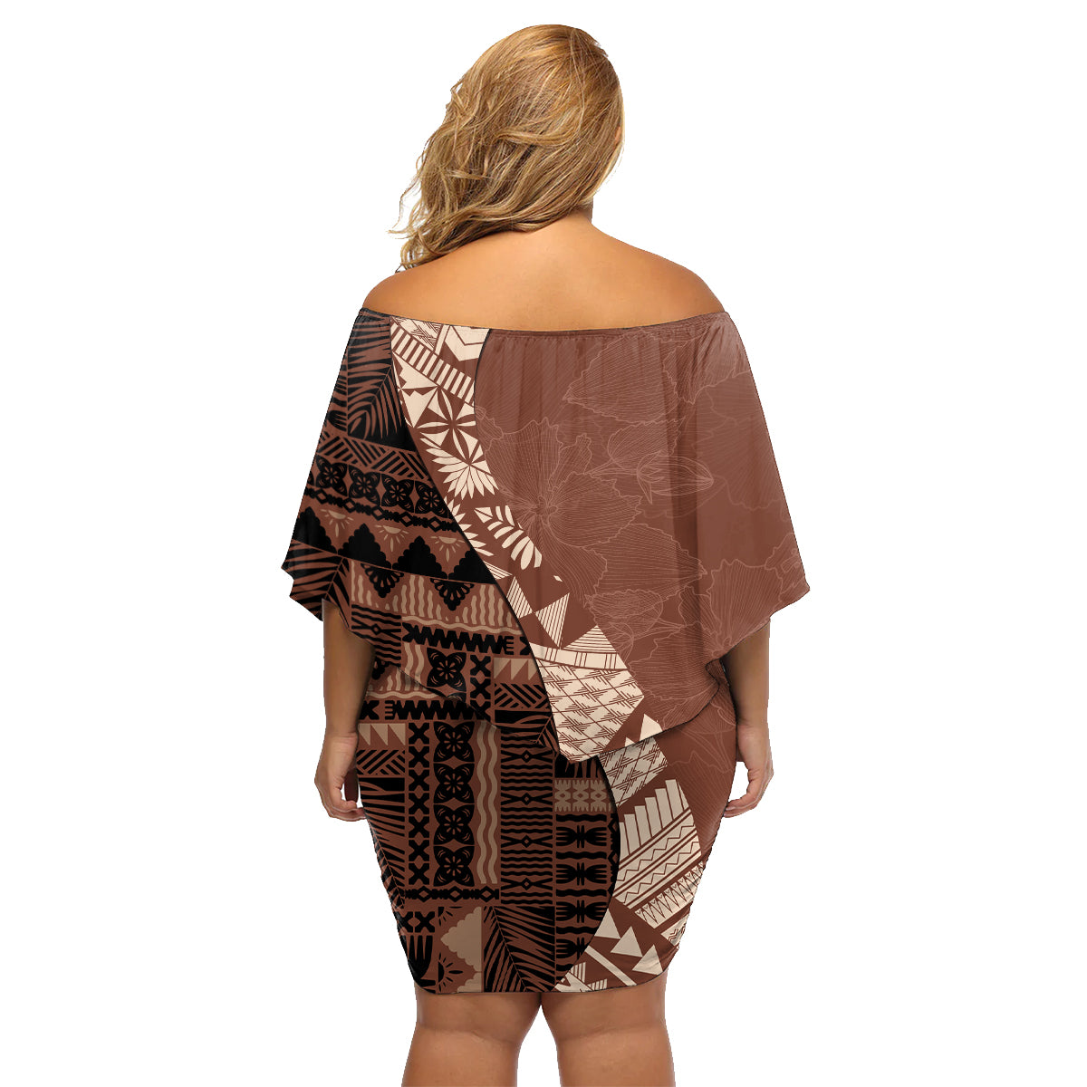 Bula Fiji Family Matching Off Shoulder Short Dress and Hawaiian Shirt Tribal Masi Tapa - Brown LT7 - Wonder Print Shop