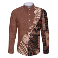 Bula Fiji Family Matching Puletasi Dress and Hawaiian Shirt Tribal Masi Tapa - Brown - Wonder Print Shop