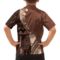 Bula Fiji Family Matching Short Sleeve Bodycon Dress and Hawaiian Shirt Tribal Masi Tapa - Brown - Wonder Print Shop
