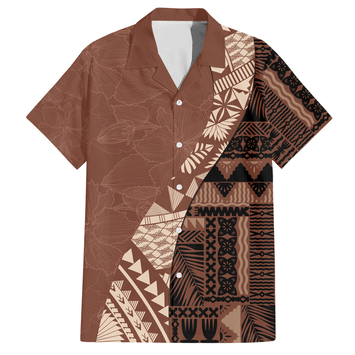 Bula Fiji Family Matching Short Sleeve Bodycon Dress and Hawaiian Shirt Tribal Masi Tapa - Brown - Wonder Print Shop