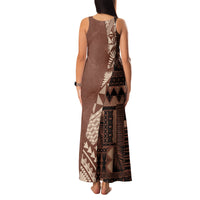 Bula Fiji Family Matching Tank Maxi Dress and Hawaiian Shirt Tribal Masi Tapa - Brown - Wonder Print Shop