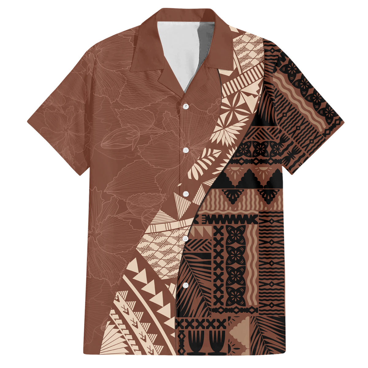 Bula Fiji Hawaiian Shirt Tribal Masi Tapa - Brown - Wonder Print Shop
