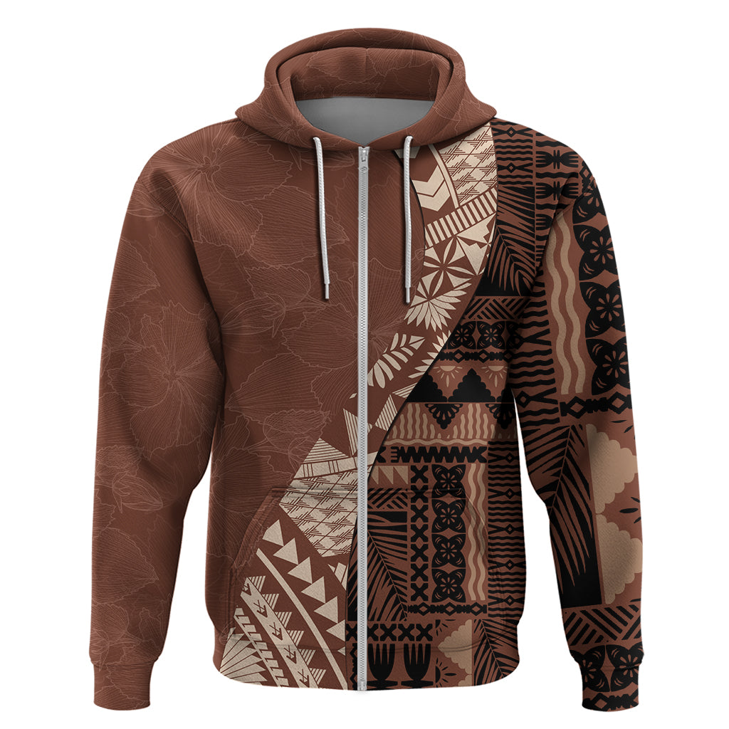 Bula Fiji Hoodie Tribal Masi Tapa - Brown - Wonder Print Shop