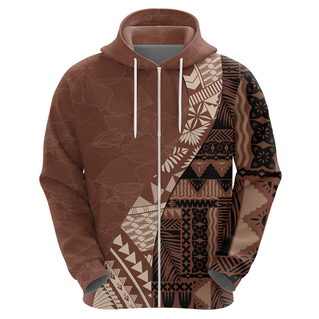 Bula Fiji Hoodie Tribal Masi Tapa - Brown - Wonder Print Shop