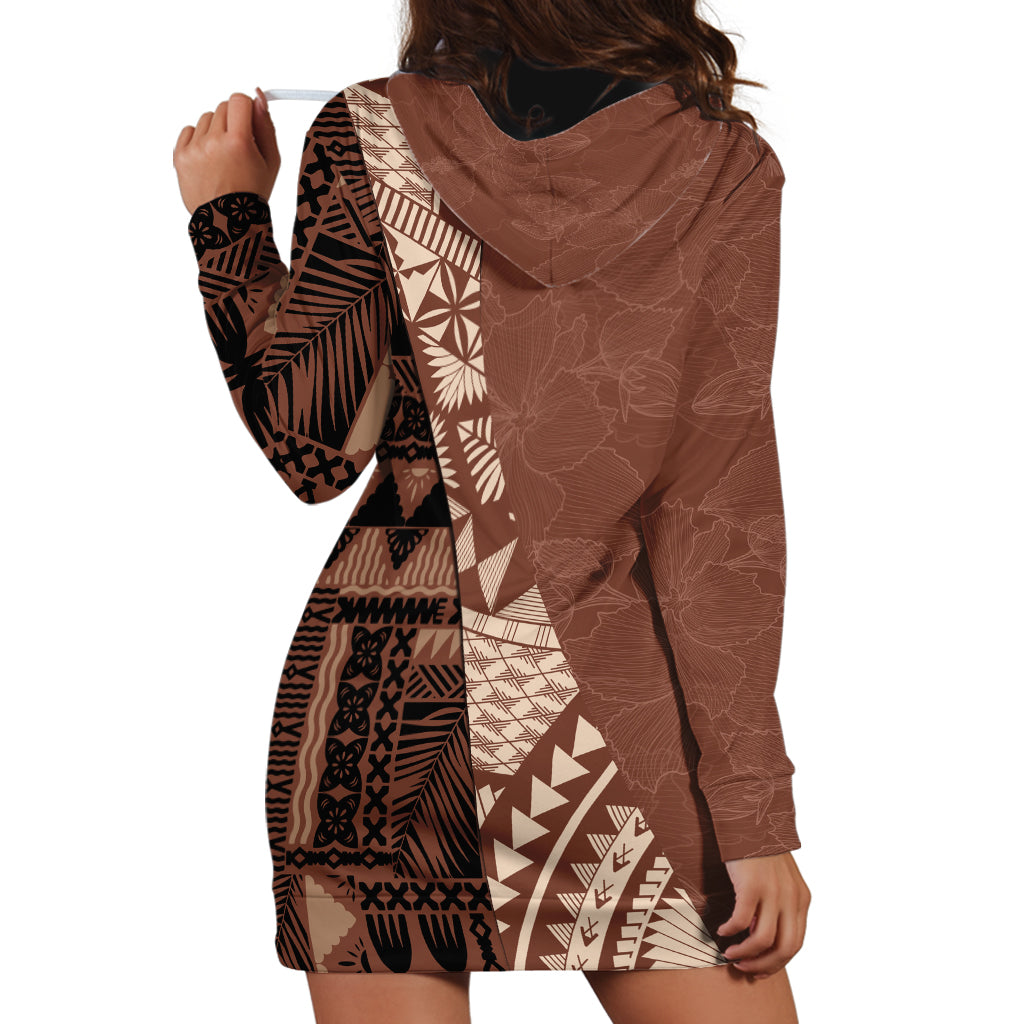 Bula Fiji Hoodie Dress Tribal Masi Tapa - Brown - Wonder Print Shop