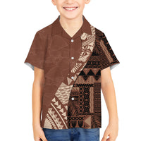 Bula Fiji Kid Hawaiian Shirt Tribal Masi Tapa - Brown - Wonder Print Shop