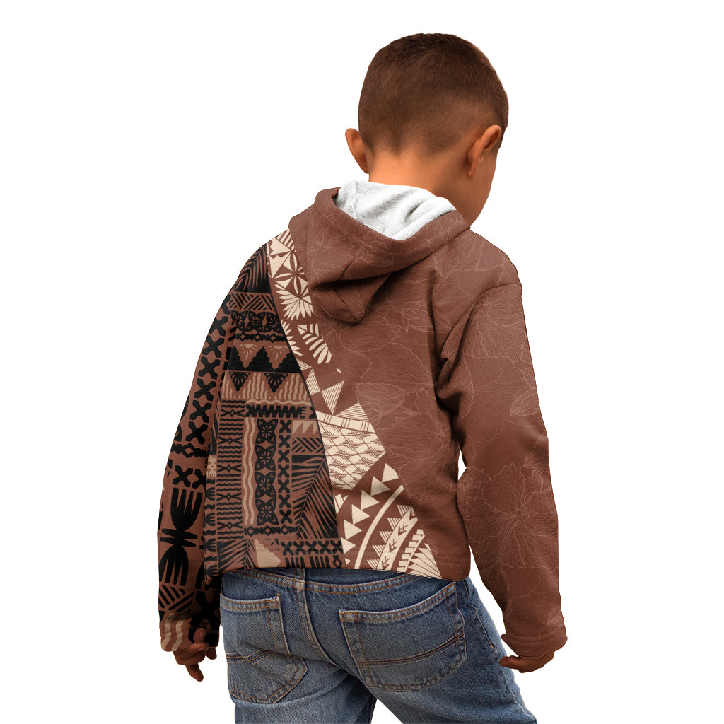 Bula Fiji Kid Hoodie Tribal Masi Tapa - Brown - Wonder Print Shop