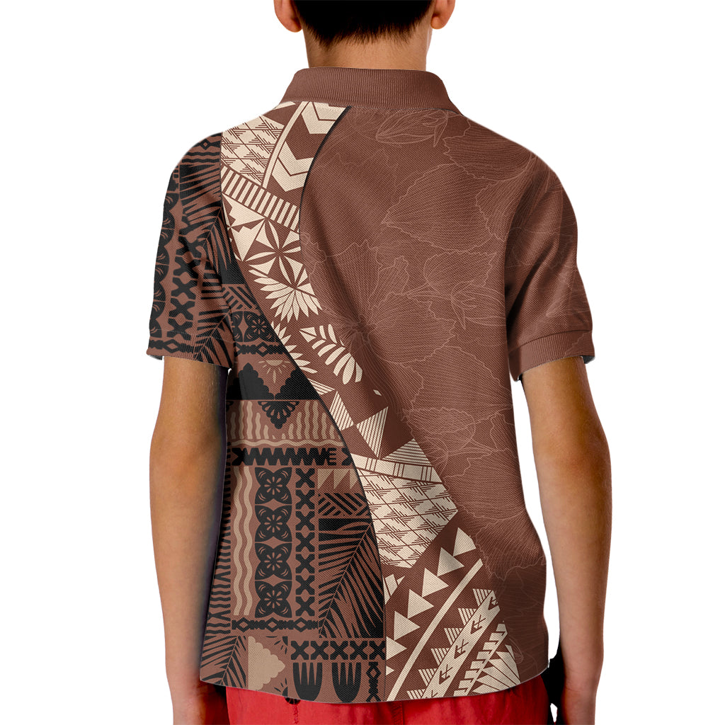 Bula Fiji Kid Polo Shirt Tribal Masi Tapa - Brown - Wonder Print Shop