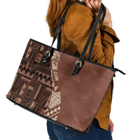 Bula Fiji Leather Tote Bag Tribal Masi Tapa - Brown - Wonder Print Shop