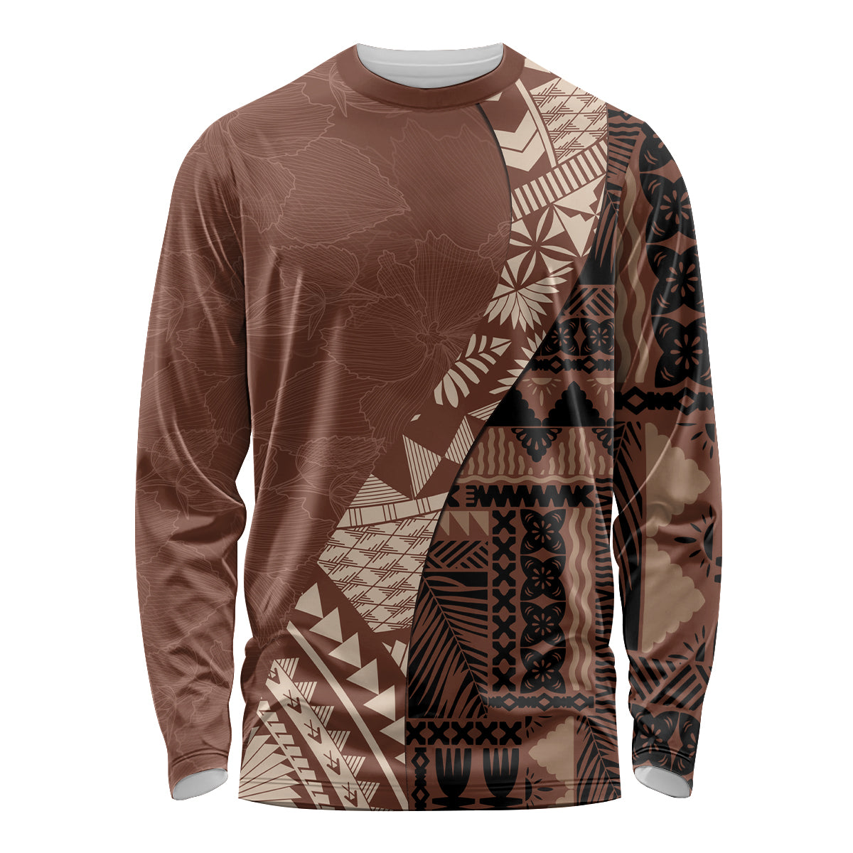 Bula Fiji Long Sleeve Shirt Tribal Masi Tapa - Brown - Wonder Print Shop